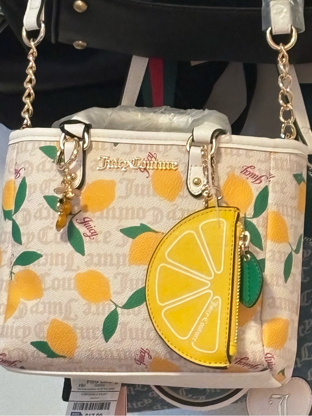 Juicy Couture Yellow Lemon Print Satchel with Lemon Coin Pouch
